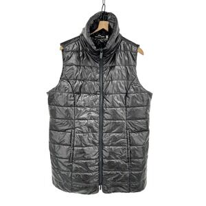 Chico's Black Quilted Puffer Vest Funnel Neck Side Zip Size 3 16 Tunic Length